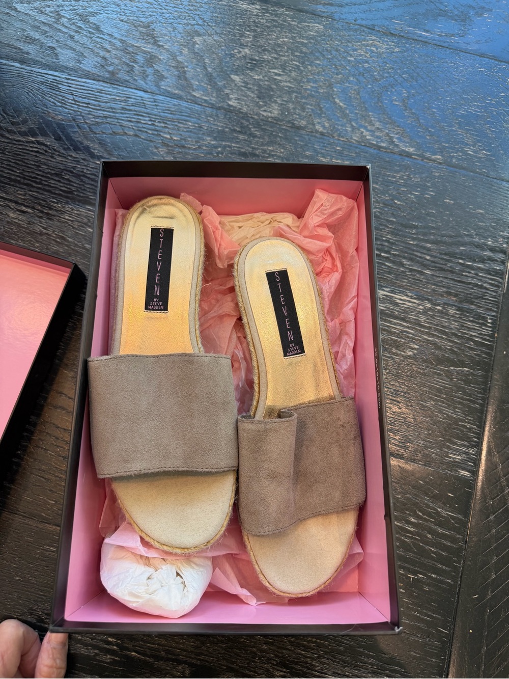 STEVEN by Steve Madden Taupe Suede Slide Mules